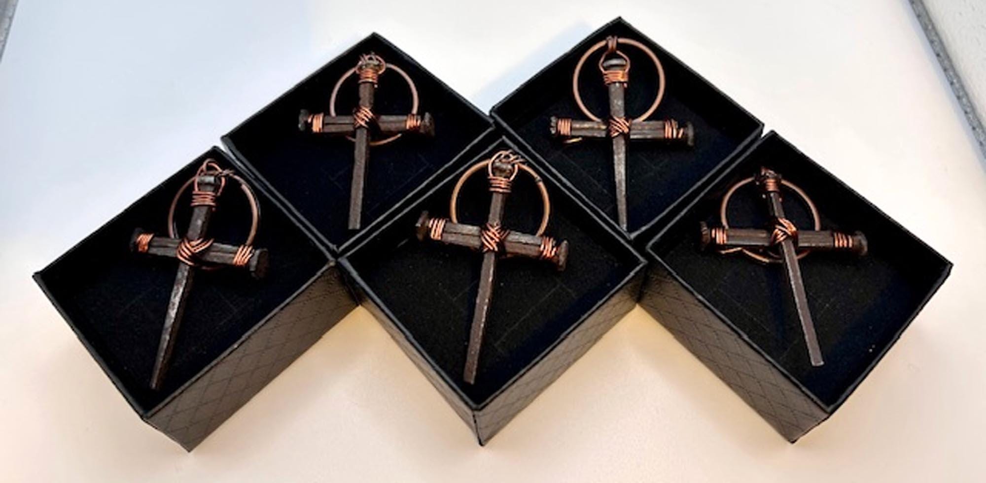 Iron Nail Cross Keychain – Rustic Crucifix Keyring - Easter - 6th Iron Anniversary - Fathers Day - Mothers Day -Gift - FREE GIFT BOX