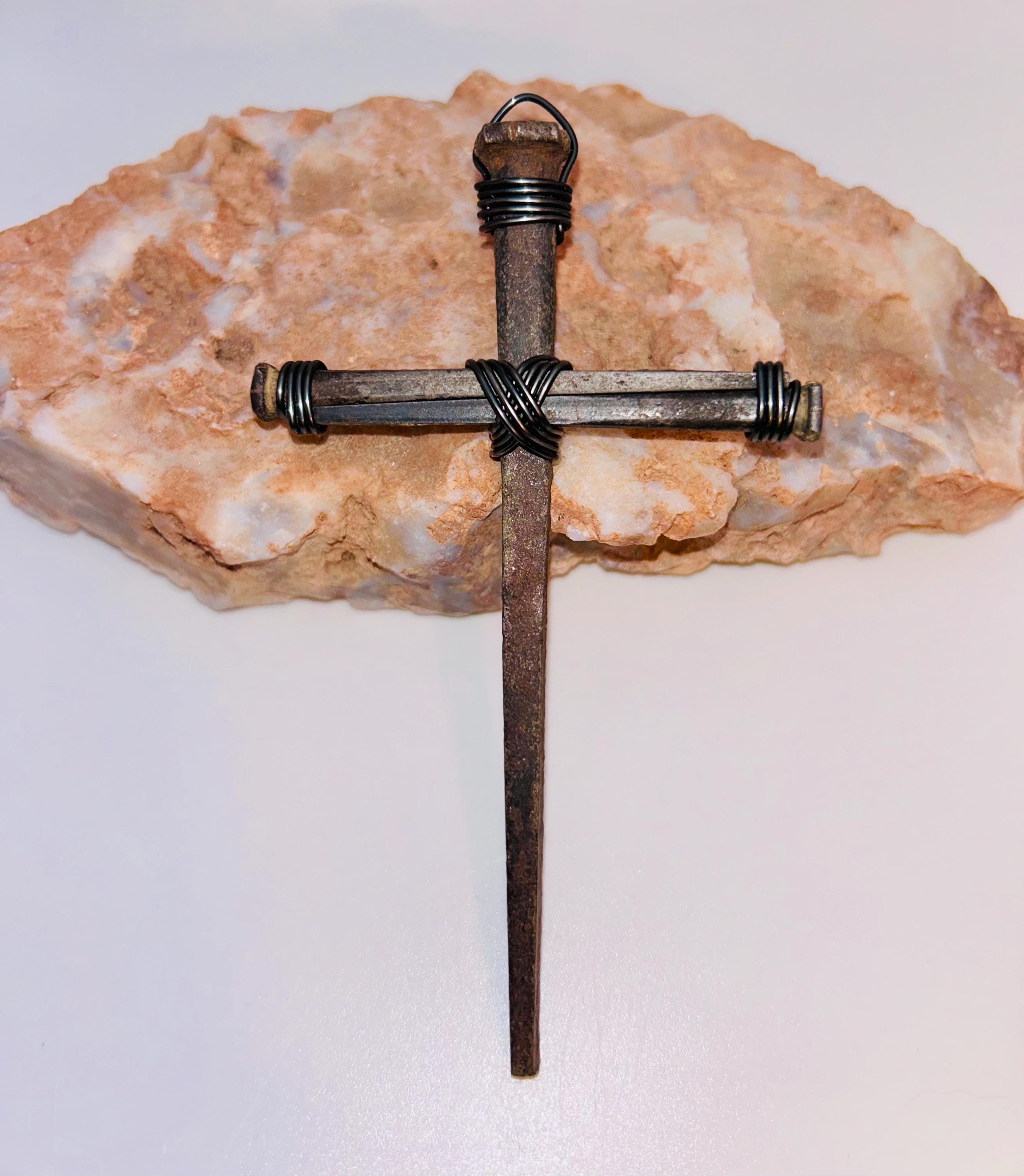 Hand Forged Iron Nail Cross – Rustic Christian Wall Decor - Housewarming Gift - Easter - Anniversary - Christmas - Birthday - Strong Faith