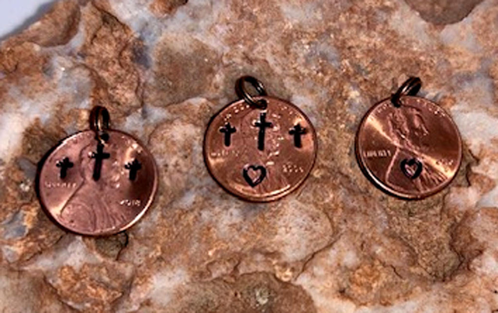 Penny Cross Charms Only – Christian Easter Gift, Religious Keychain 3 Stamping Choices - Bright Polished or Aged Patina Options
