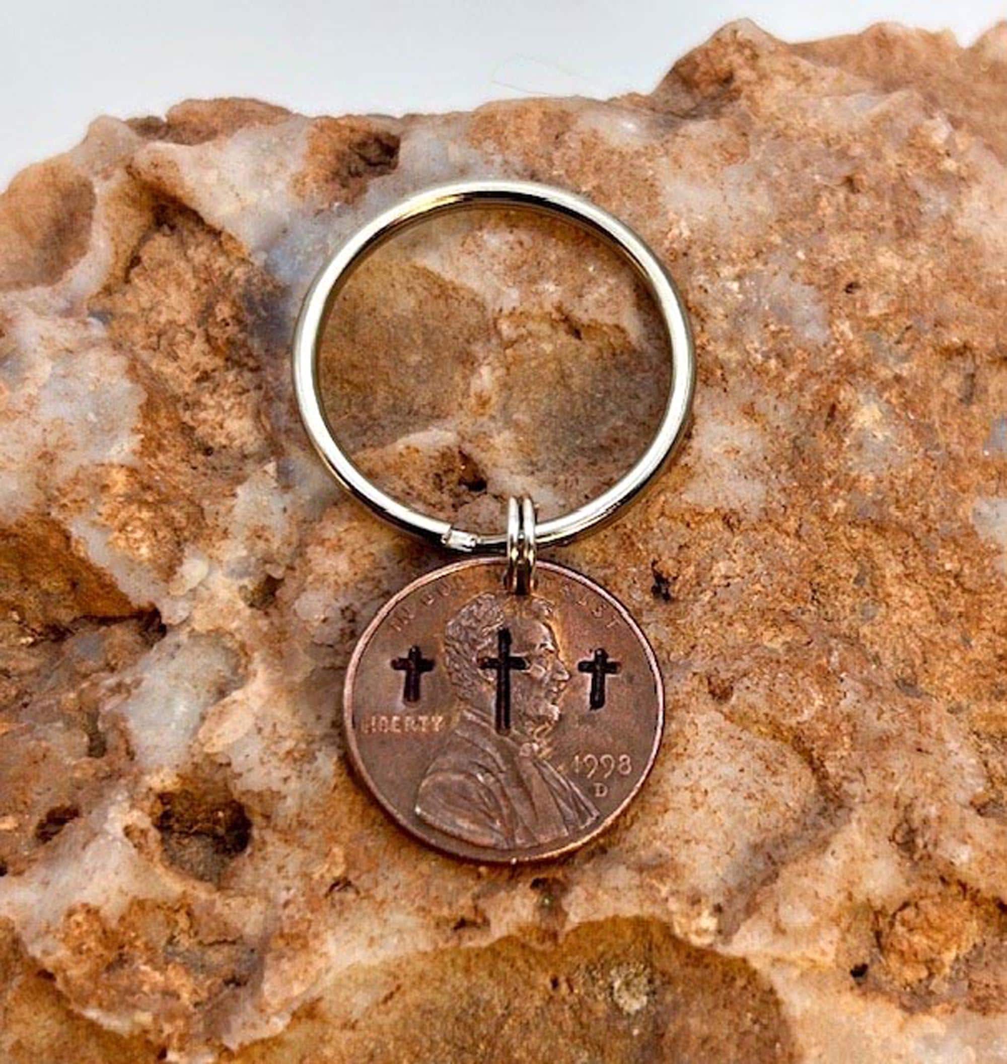Christian Penny Cross Keychains (Pair) – Religious Gift, Anniversary Keyrings Keepsake - FREE GIFT BOX