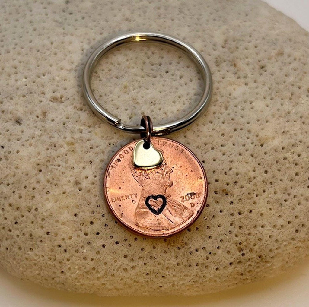 Penny Love Hearts x 2 Keychain - 7th - Copper Anniversary Gift, Stamped Penny, Set of 2, FREE GIFT BOX