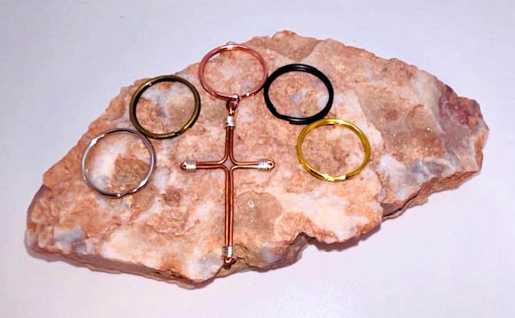 Pair Copper Wire Cross Keychains – Couple's Rustic Crucifix Key Rings - 7th Copper Anniversary - Custom Set of 2 Gift - FREE GIFT BOX
