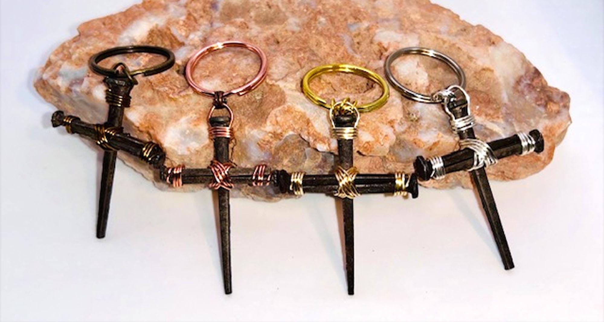 Iron Nail Cross Keychain – Rustic Easter Crucifix Keyring - 6th Iron Anniversary - Fathers Day - Mothers Day - Christmas FREE GIFT BOX