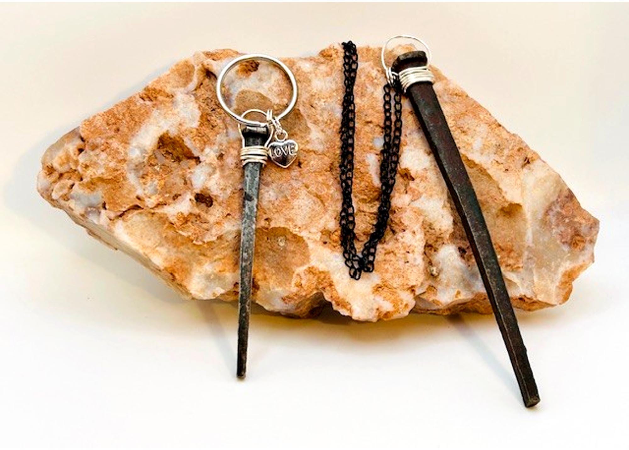 Coffin Nail Pendant Necklace & Keyring Set – Gothic Birthday Gift - Antique Hand Forged Iron Vampirecore -FREE GIFT BOX -Alt 6th Anniversary