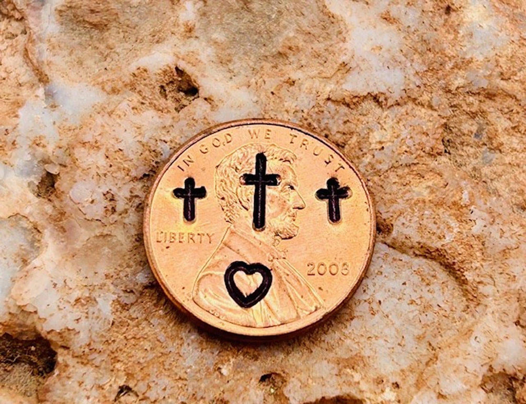 Stamped Penny Charm – Crosses, Heart, Christian Gift