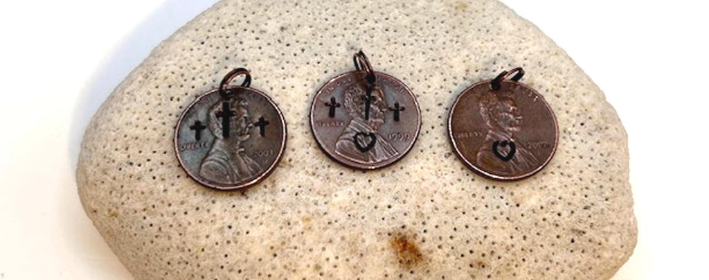 Penny Cross Charms Only – Christian Easter Gift, Religious Keychain 3 Stamping Choices - Aged Patina or Bright Polished - FREE GIFT BOX