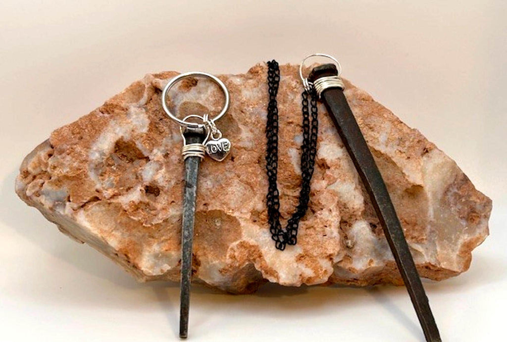 Coffin Nail Pendant Necklace & Keyring Set – Gothic Birthday Gift - Antique Hand Forged Iron Vampirecore -FREE GIFT BOX -Alt 6th Anniversary
