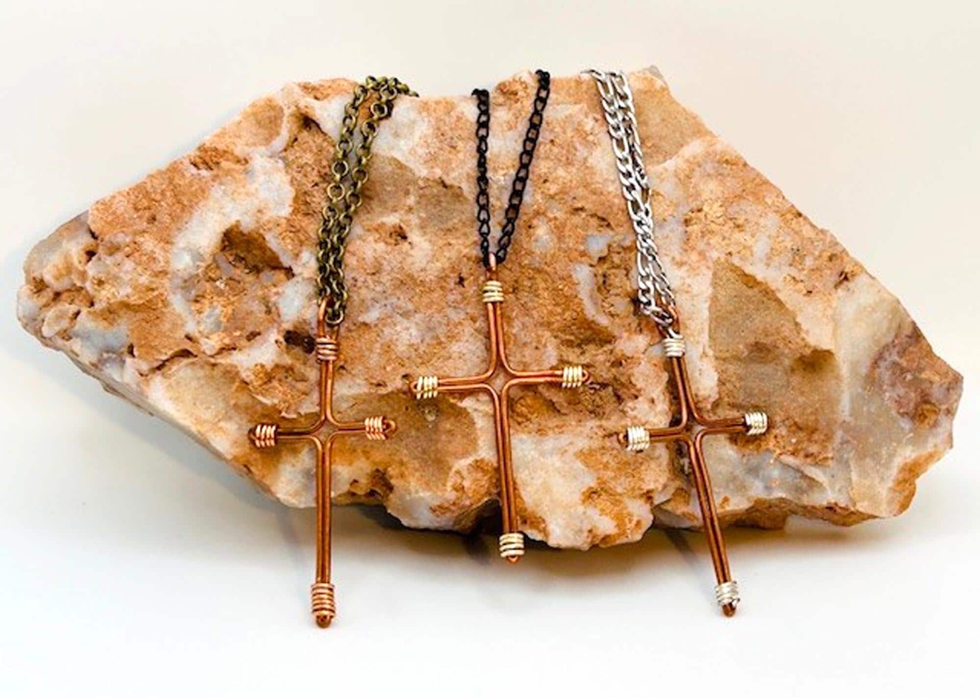 Copper Wire Cross Necklace – Hand-created Custom Crucifix Necklace - Copper 7th Anniversary - Fathers Day - Mothers Day - FREE GIFT BOX -Alt