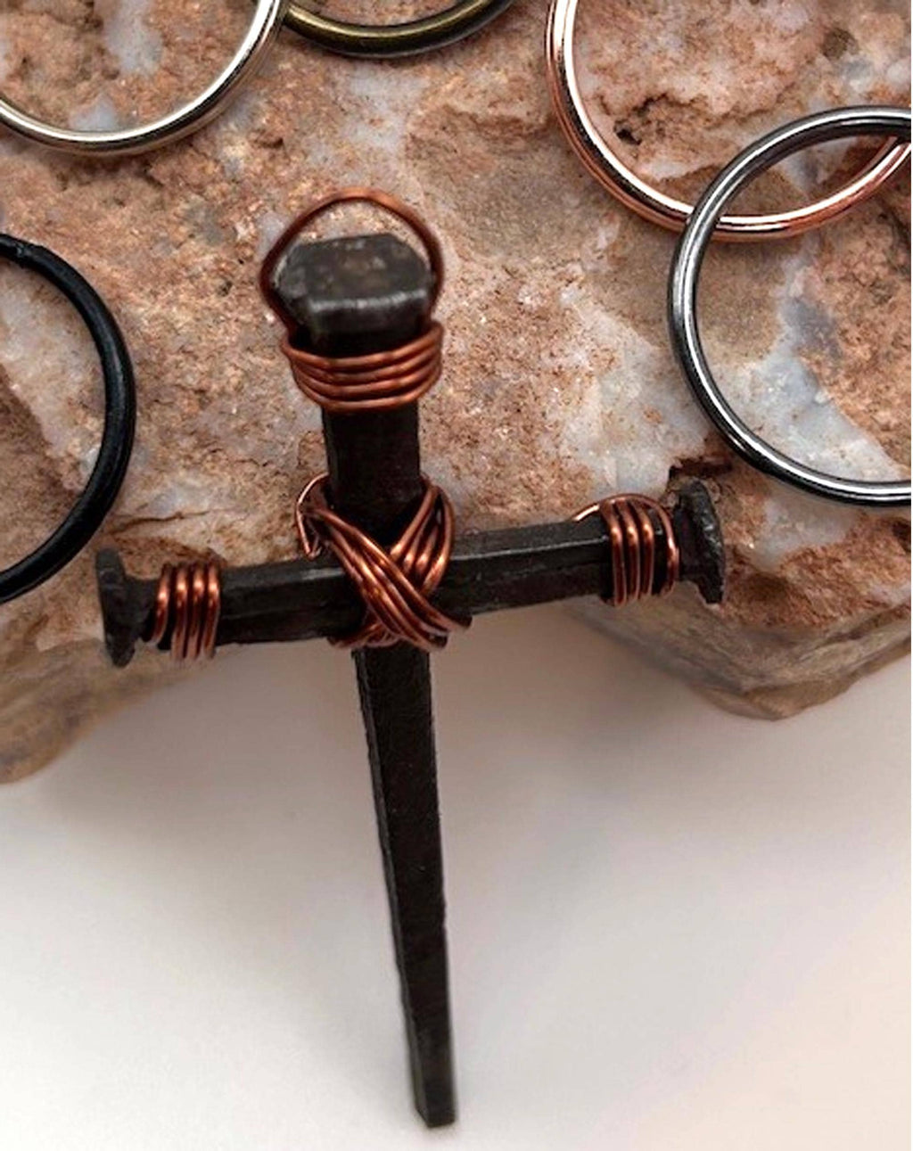 Iron Nail Cross Crucifix Pendant for Necklace Making - Copper 7th Anniversary - FREE GIFT BOX - Fathers Mothers Day Easter Gift - No Chain