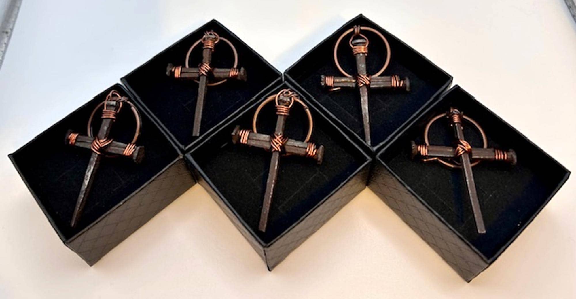 Iron Nail Cross Keychain – Rustic Christian Crucifix Keyring (Set of 2) - Hand Forged - Anniversary Gift