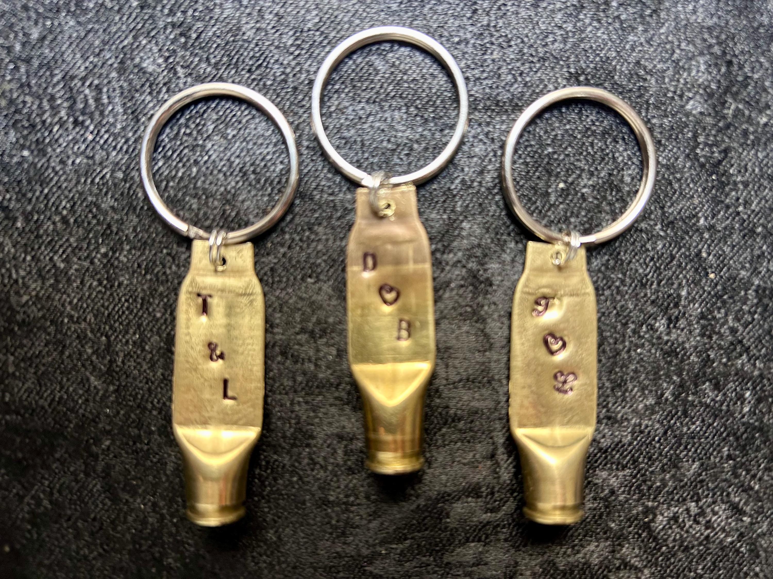 Pair 2 Bullet Key Ring - Keychain - Hand Stamped - Personalized Bullet Keychain - 21st Anniversary - Brass Anniversary Couple FREE GIFT BOX