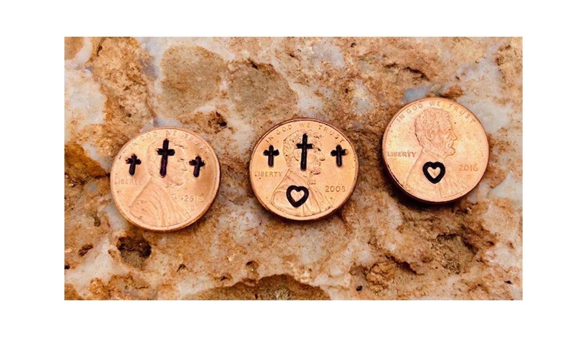 Stamped Penny Charm – Christian Crosses, Heart, Religious Gift