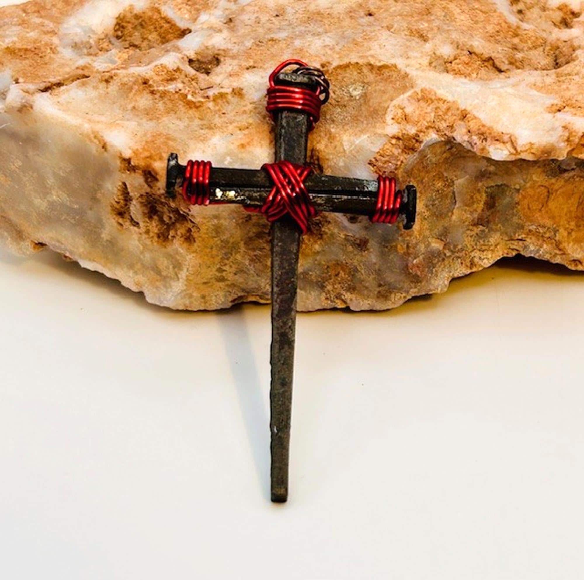 Iron Nail Cross Crucifix Pendant for Necklace Making - Copper 7th Anniversary - FREE GIFT BOX - Fathers Mothers Day Easter Gift - No Chain