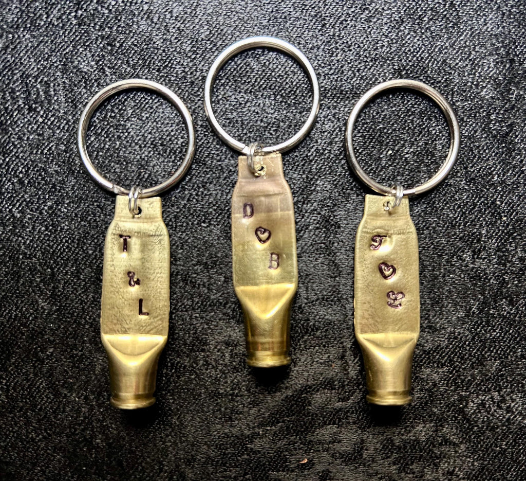 Pair 2 Bullet Key Ring - Keychain - Hand Stamped - Personalized Bullet Keychain - 21st Anniversary - Brass Anniversary Couple FREE GIFT BOX