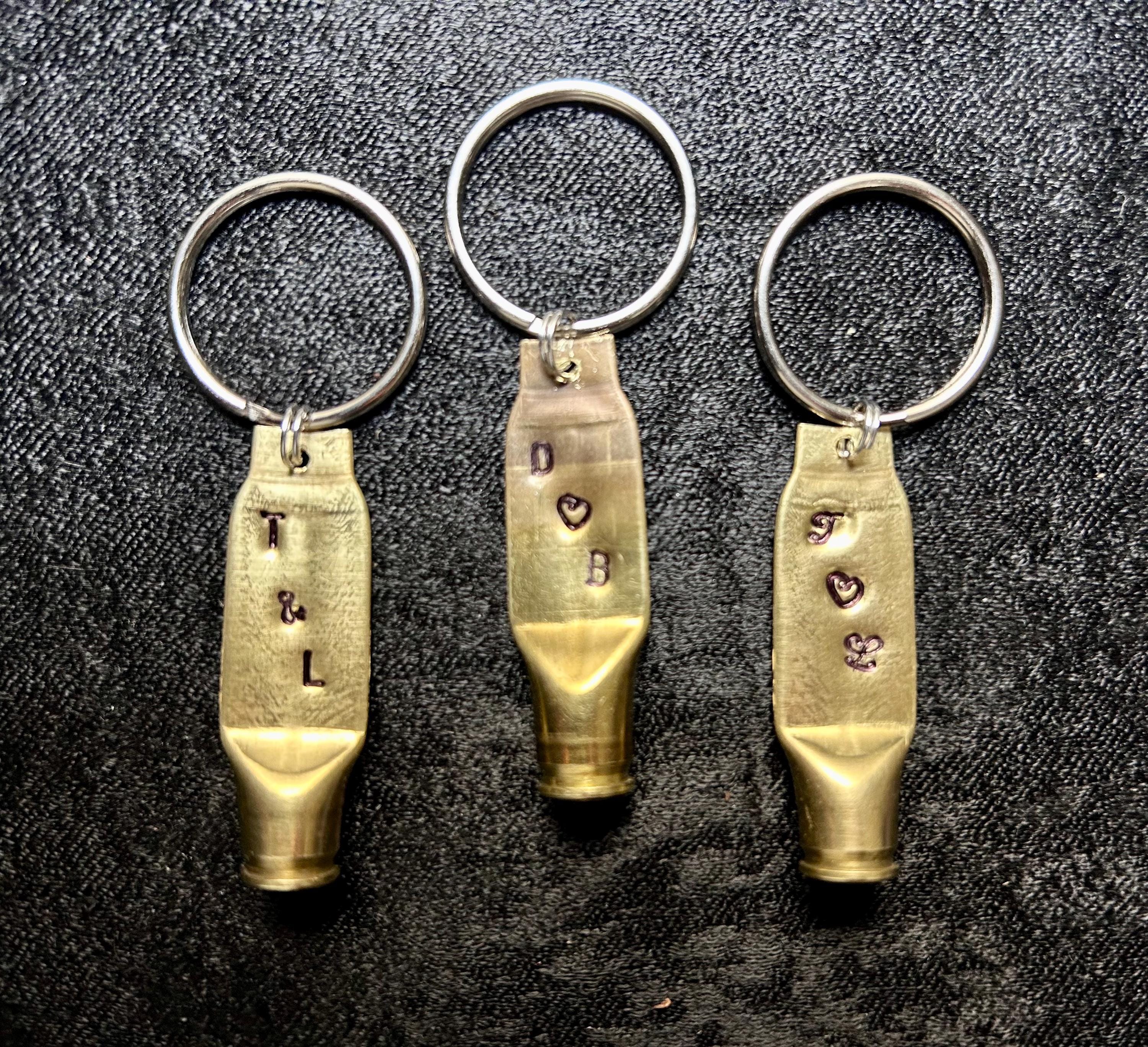 Pair 2 Bullet Key Ring - Keychain - Hand Stamped - Personalized Bullet Keychain - 21st Anniversary - Brass Anniversary Couple FREE GIFT BOX
