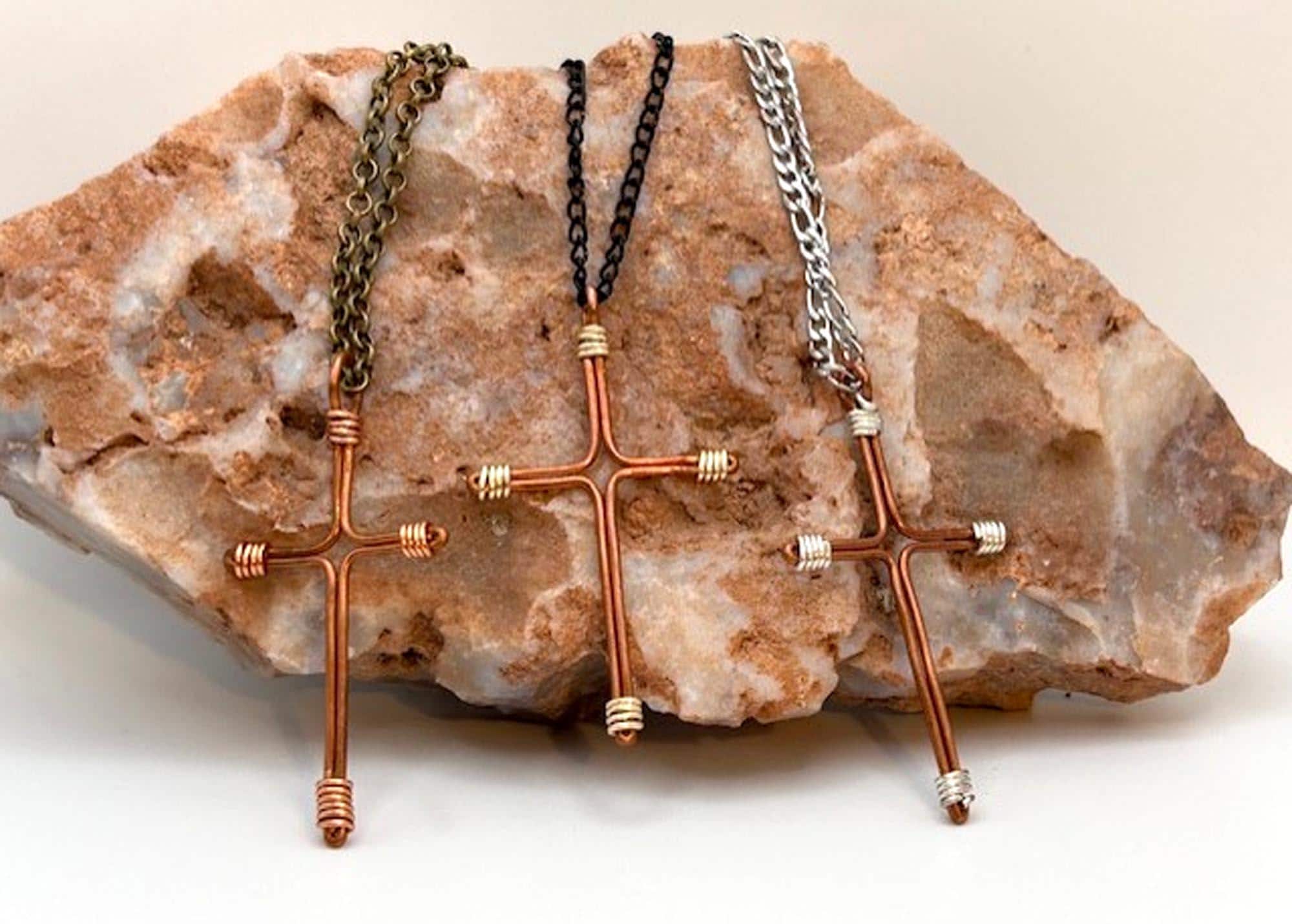 Copper Wire Cross Necklace – Hand-created Custom Crucifix Necklace - Copper 7th Anniversary - Fathers Day - Mothers Day - FREE GIFT BOX -Alt