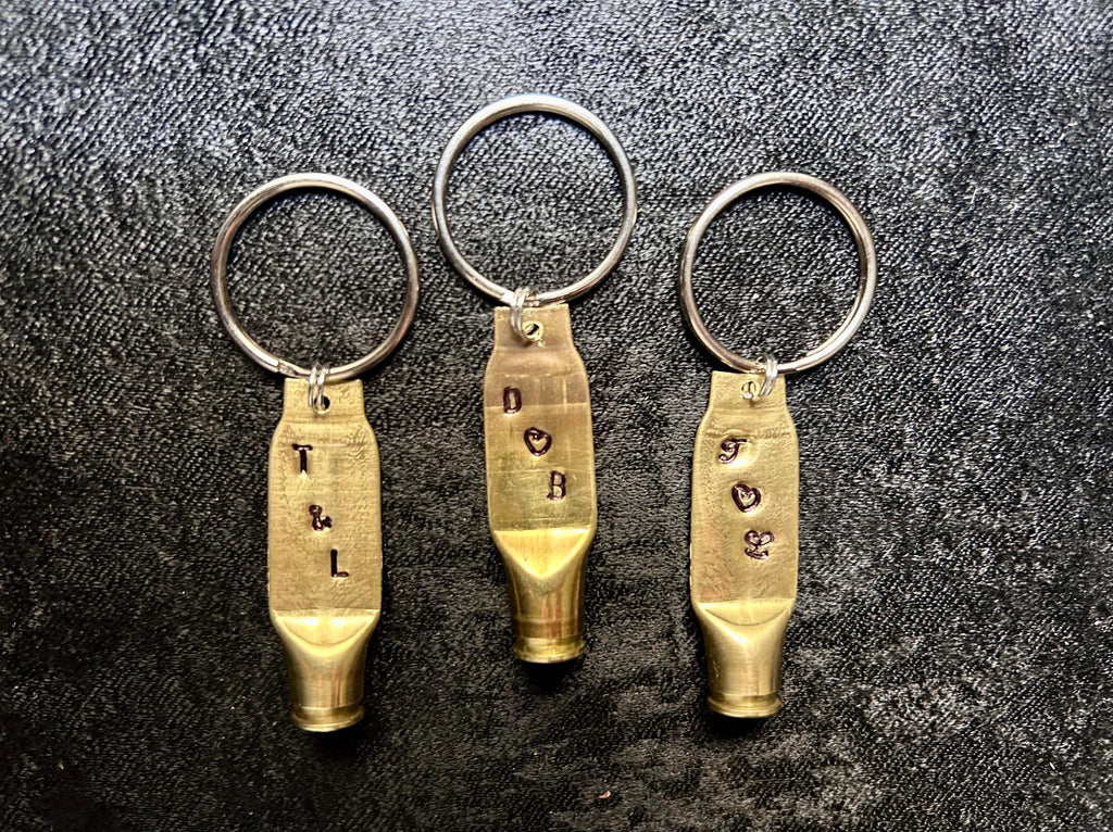 Pair 2 Bullet Key Ring - Keychain - Hand Stamped - Personalized Bullet Keychain - 21st Anniversary - Brass Anniversary Couple FREE GIFT BOX