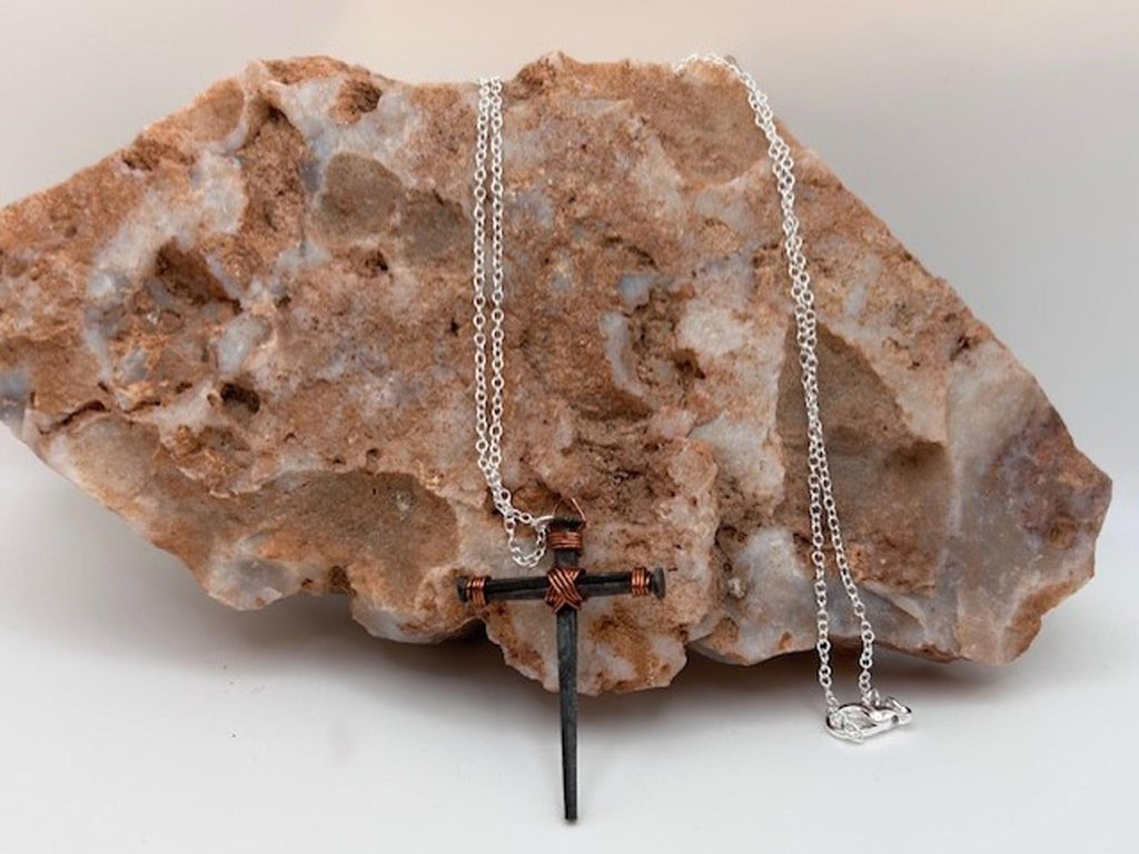 Iron Nail Cross Necklace - 6th Iron Anniversary - 7th Copper Anniversary - Christian Crucifix - Easter - Fathers - Mothers Day GIFT BOX FREE