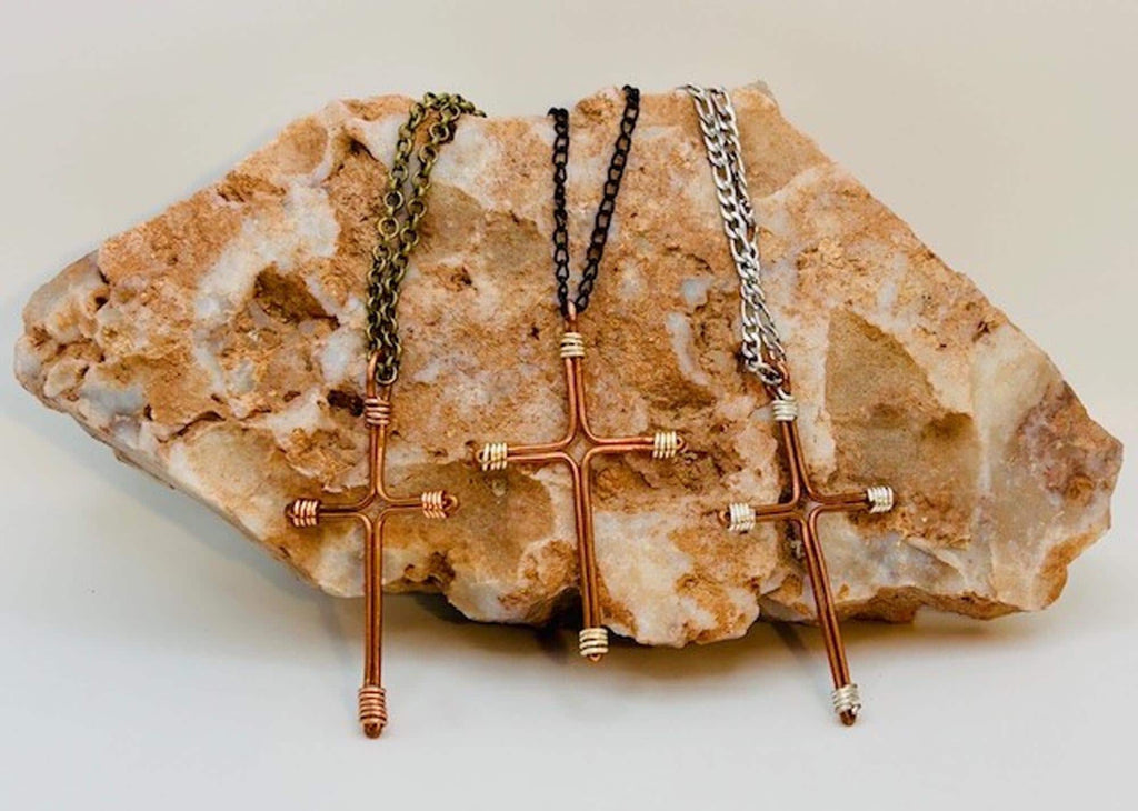 Copper Wire Cross Necklace – Hand-created Custom Crucifix Necklace - Copper 7th Anniversary - Fathers Day - Mothers Day - FREE GIFT BOX -Alt