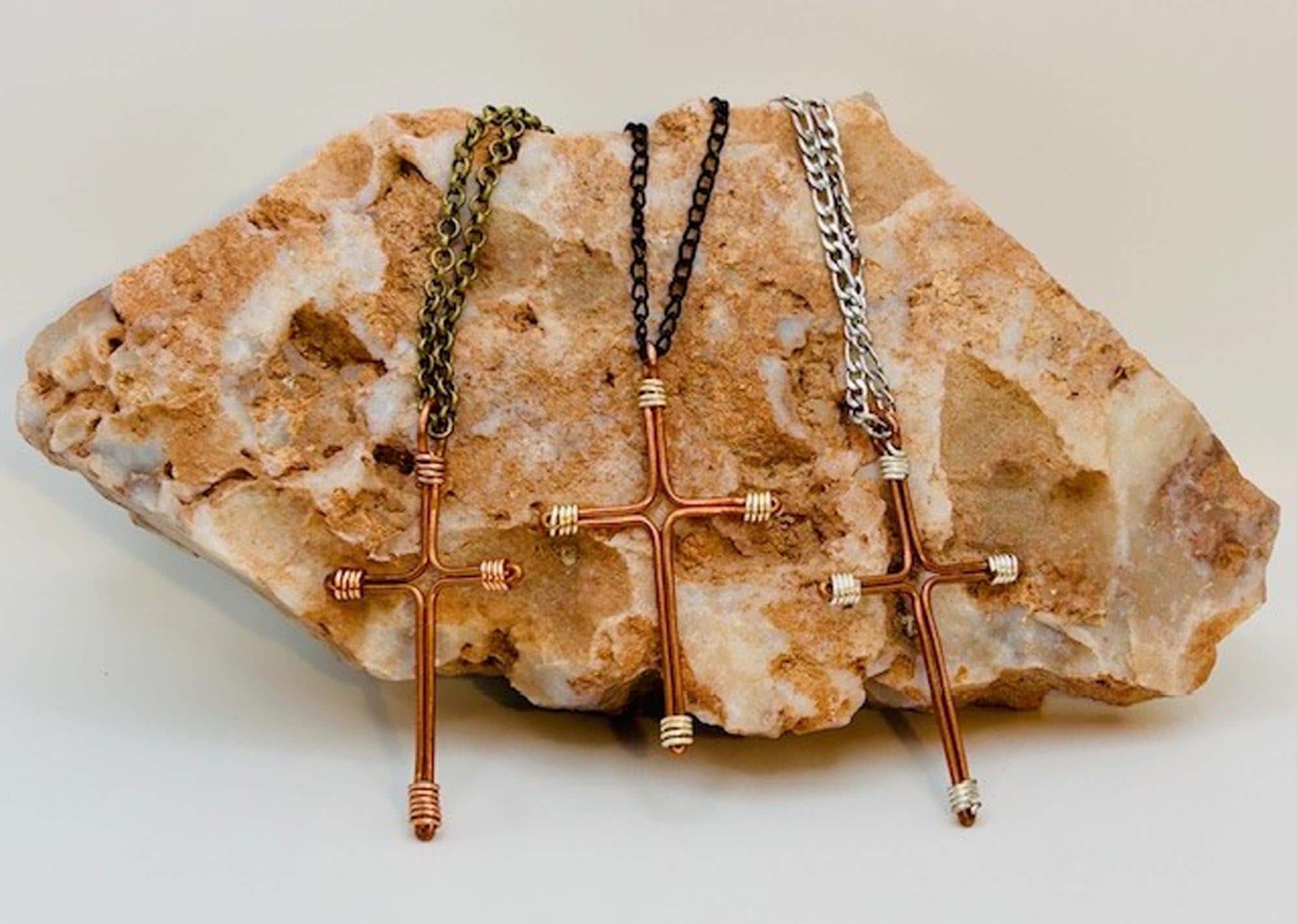 Copper Wire Cross Necklace – Hand-created Custom Crucifix Necklace - Copper 7th Anniversary - Fathers Day - Mothers Day - FREE GIFT BOX -Alt