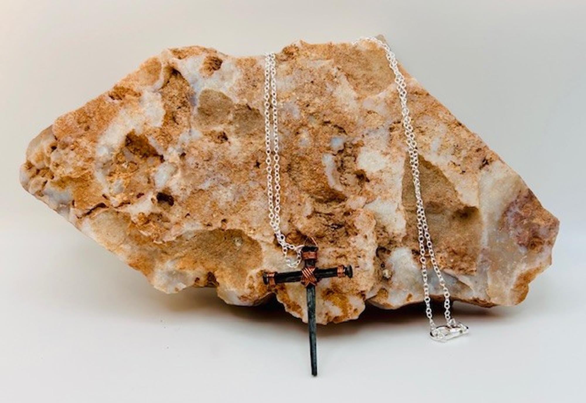 Iron Nail Cross Necklace - 6th Iron Anniversary - 7th Copper Anniversary - Christian Crucifix - Easter - Fathers - Mothers Day GIFT BOX FREE