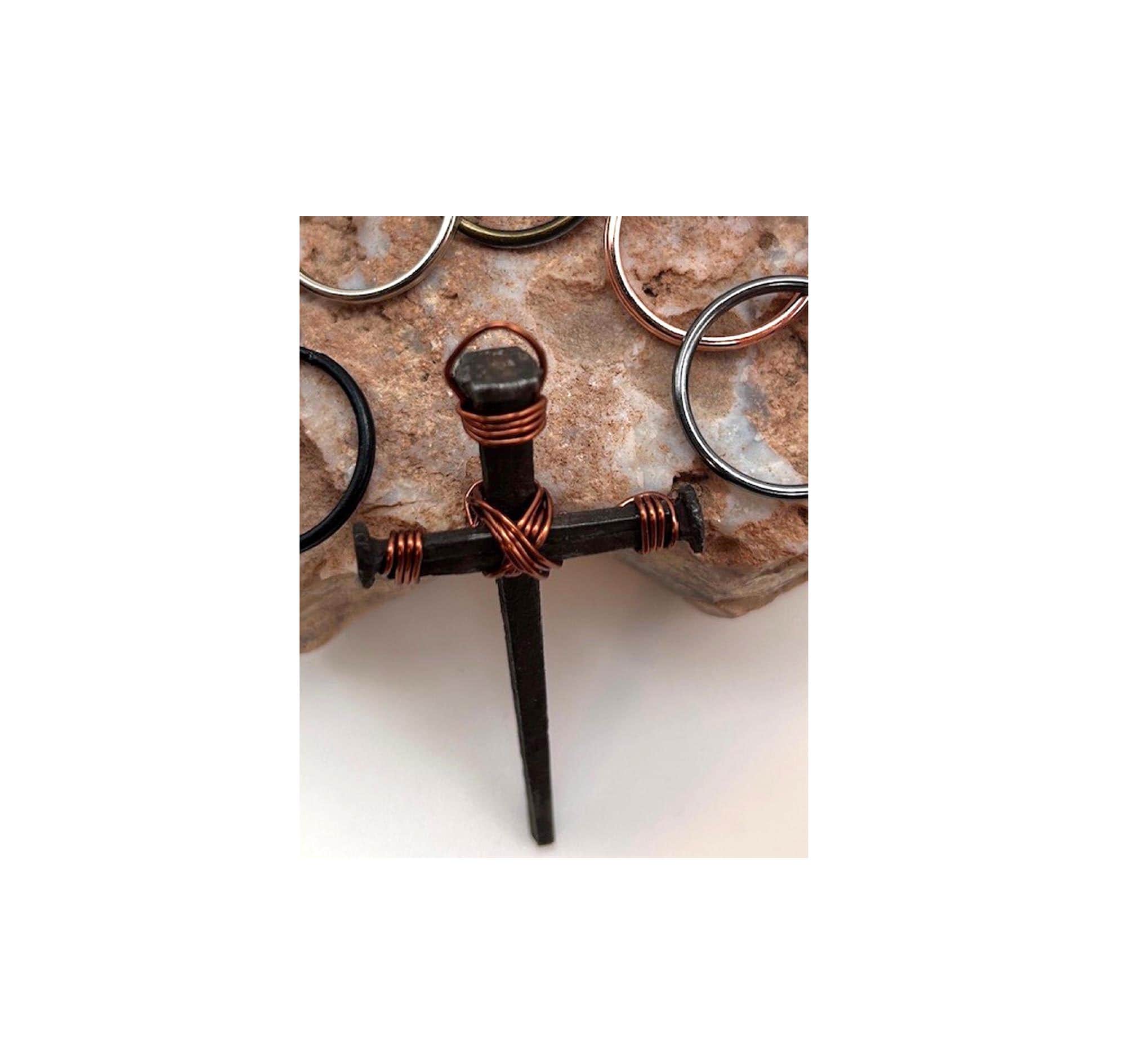 Iron Nail Cross Crucifix Pendant for Necklace Making - Copper 7th Anniversary - FREE GIFT BOX - Fathers Mothers Day Easter Gift - No Chain