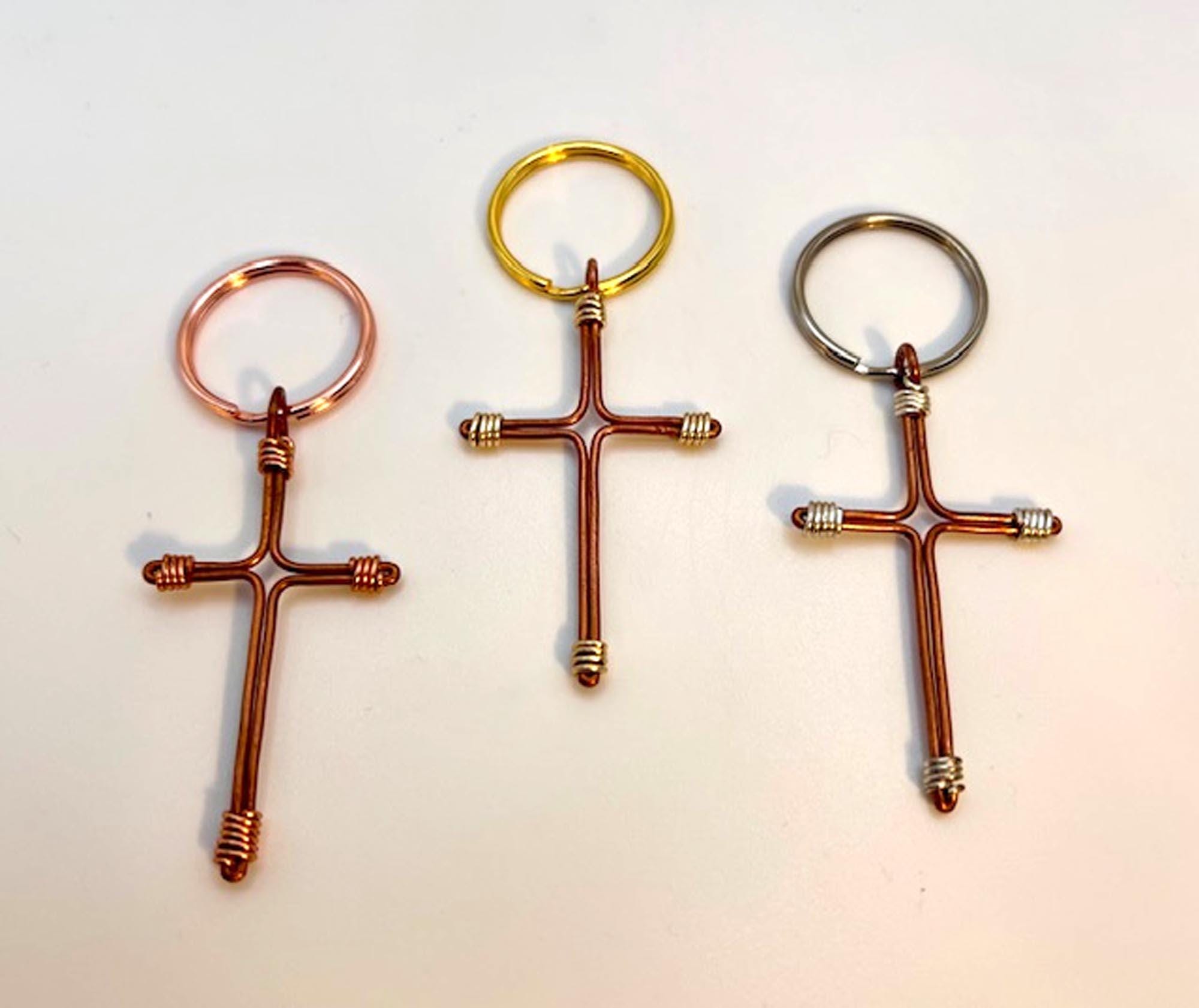 Hand-created Copper Wire Cross Key Ring (1) – Men's Rustic Crucifix - 7th Anniversary - Copper Anniversary - Custom Crucifix Gift