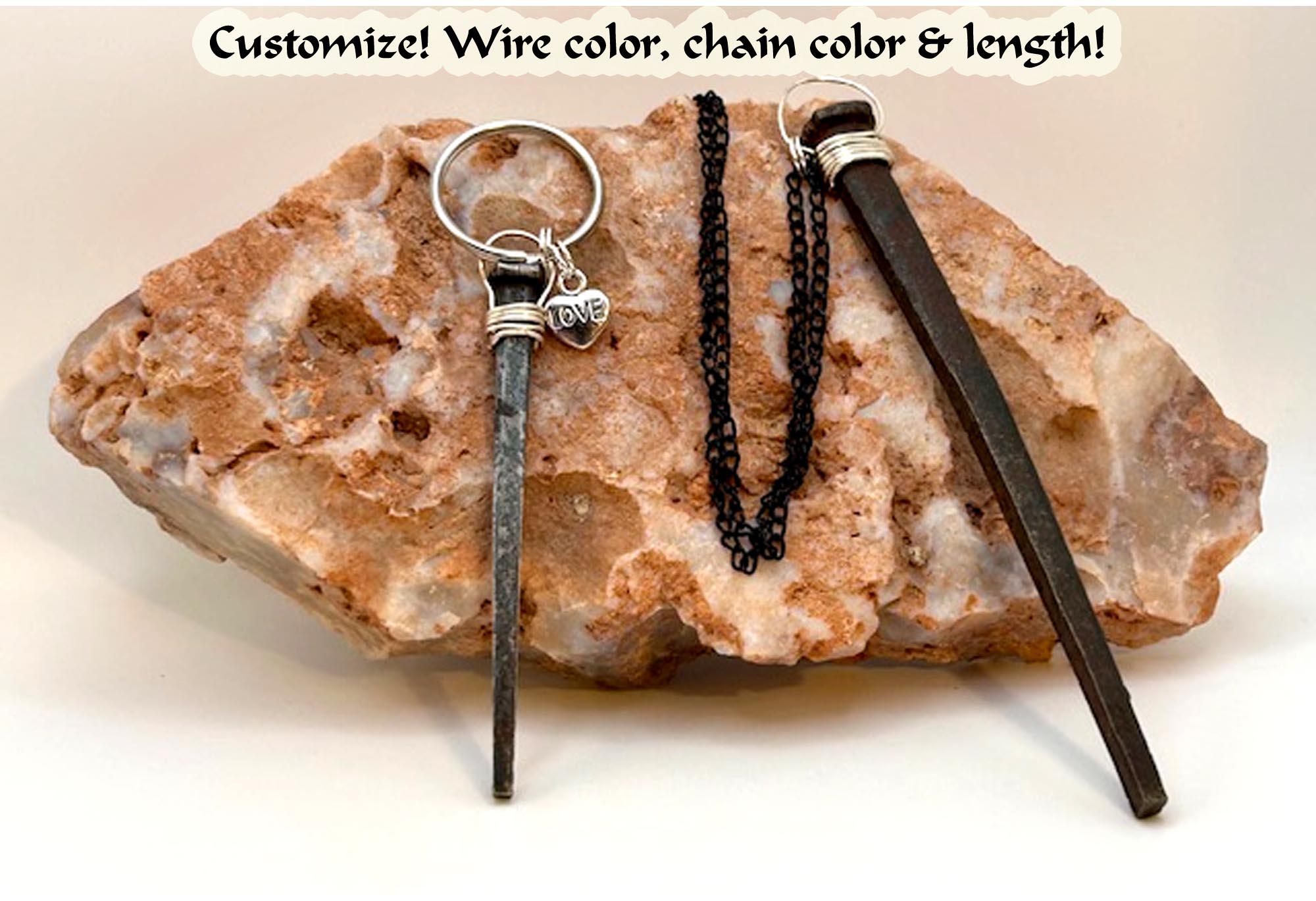 Coffin Nail Pendant Necklace & Keyring Set – Gothic Birthday Gift - Antique Hand Forged Iron Vampirecore -FREE GIFT BOX -Alt 6th Anniversary