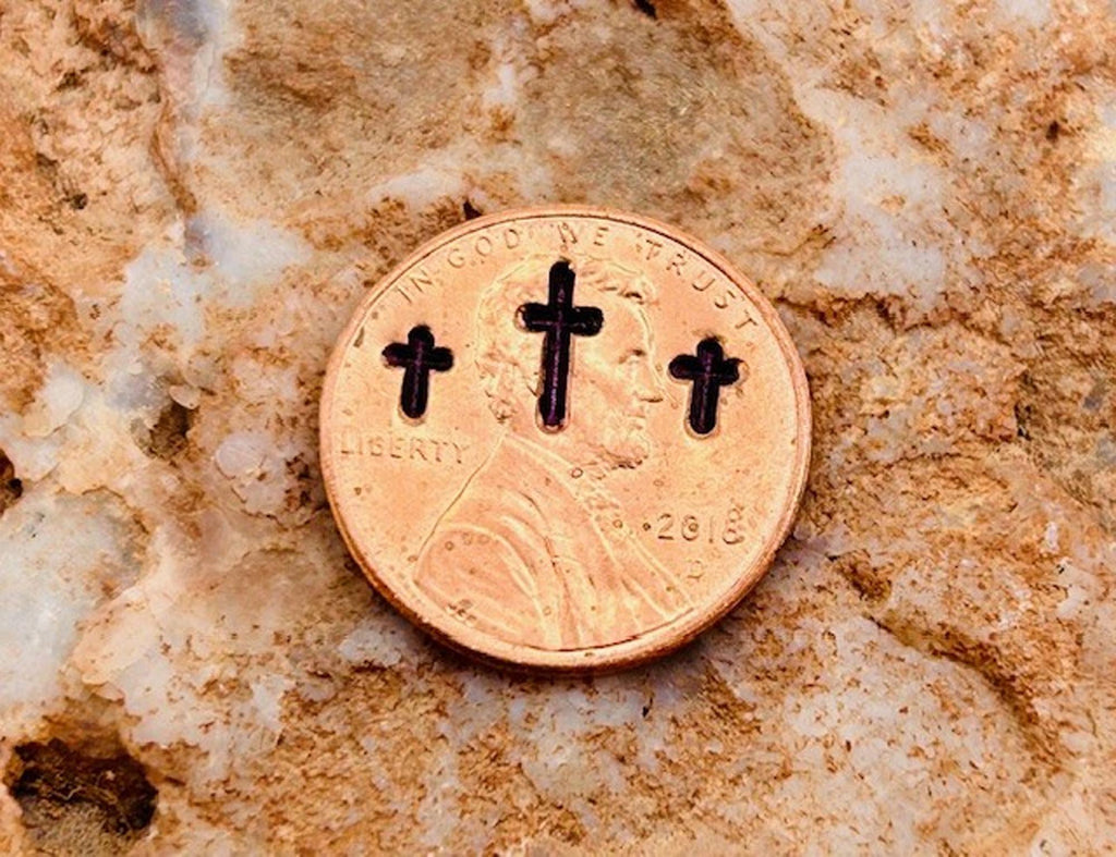 Stamped Penny Charm – Christian Crosses, Heart, Religious Gift