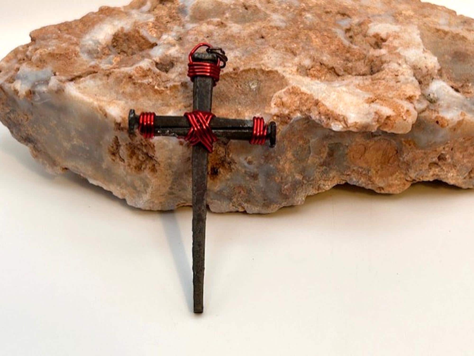 Iron Nail Cross Crucifix Pendant for Necklace Making - Copper 7th Anniversary - FREE GIFT BOX - Fathers Mothers Day Easter Gift - No Chain