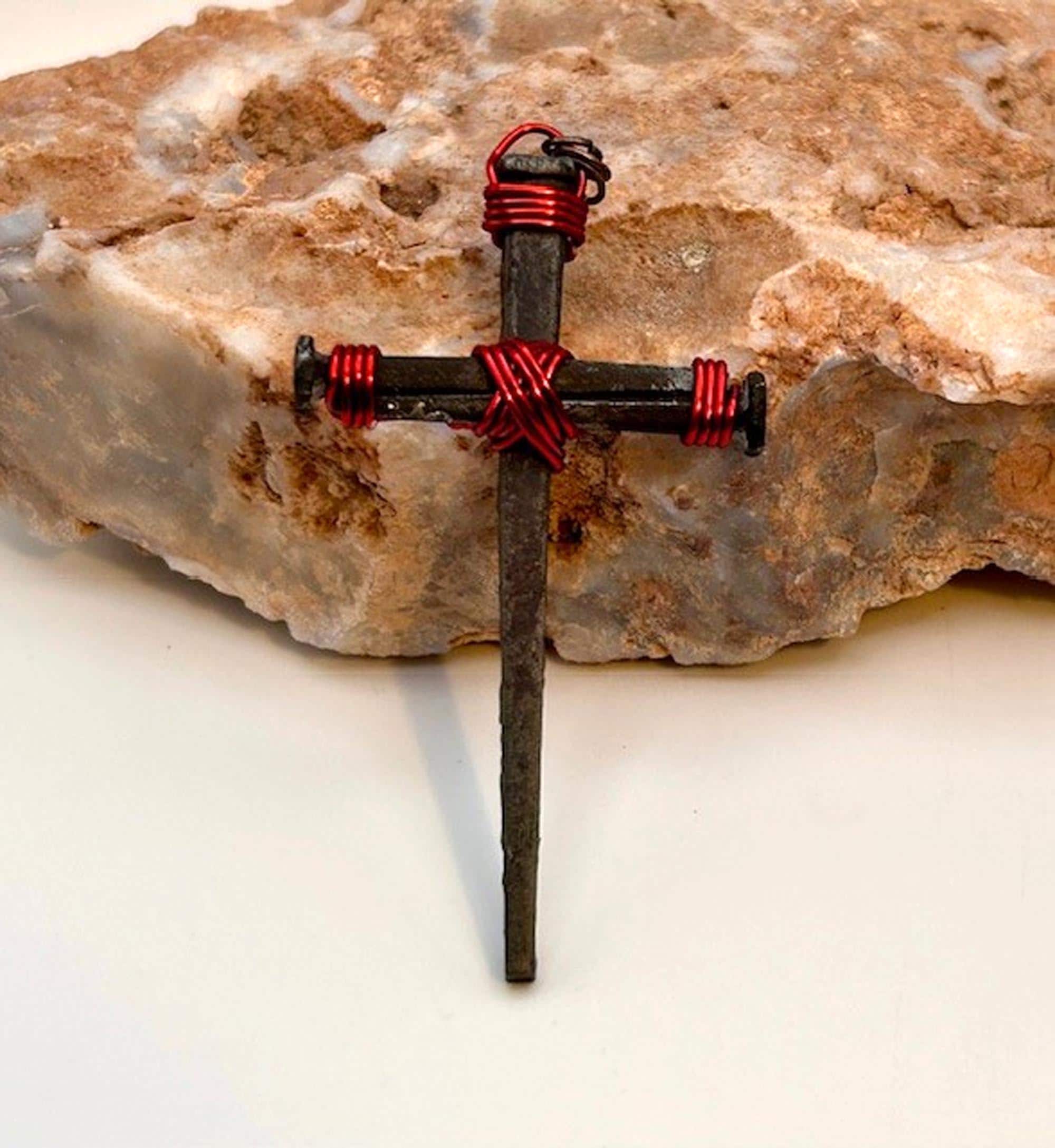 Iron Nail Cross Crucifix Pendant for Necklace Making - Copper 7th Anniversary - FREE GIFT BOX - Fathers Mothers Day Easter Gift - No Chain