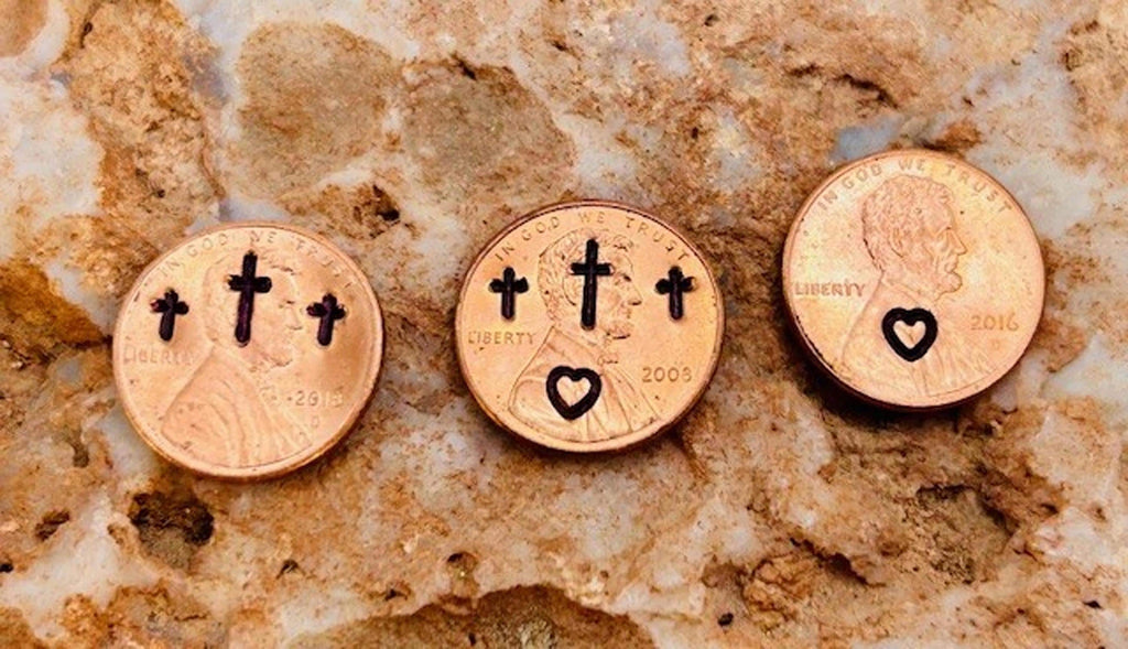 Stamped Penny Charm – Crosses, Heart, Christian Gift