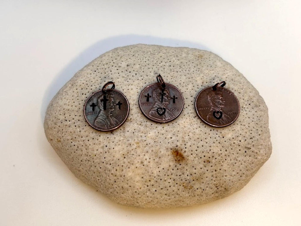 Penny Cross Charms Only – Christian Easter Gift, Religious Keychain 3 Stamping Choices - Bright Polished or Aged Patina Options