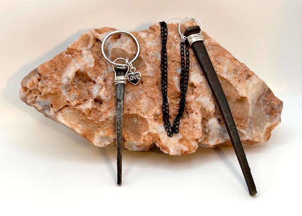 Coffin Nail Pendant Necklace & Keyring Set – Gothic Birthday Gift - Antique Hand Forged Iron Vampirecore -FREE GIFT BOX -Alt 6th Anniversary