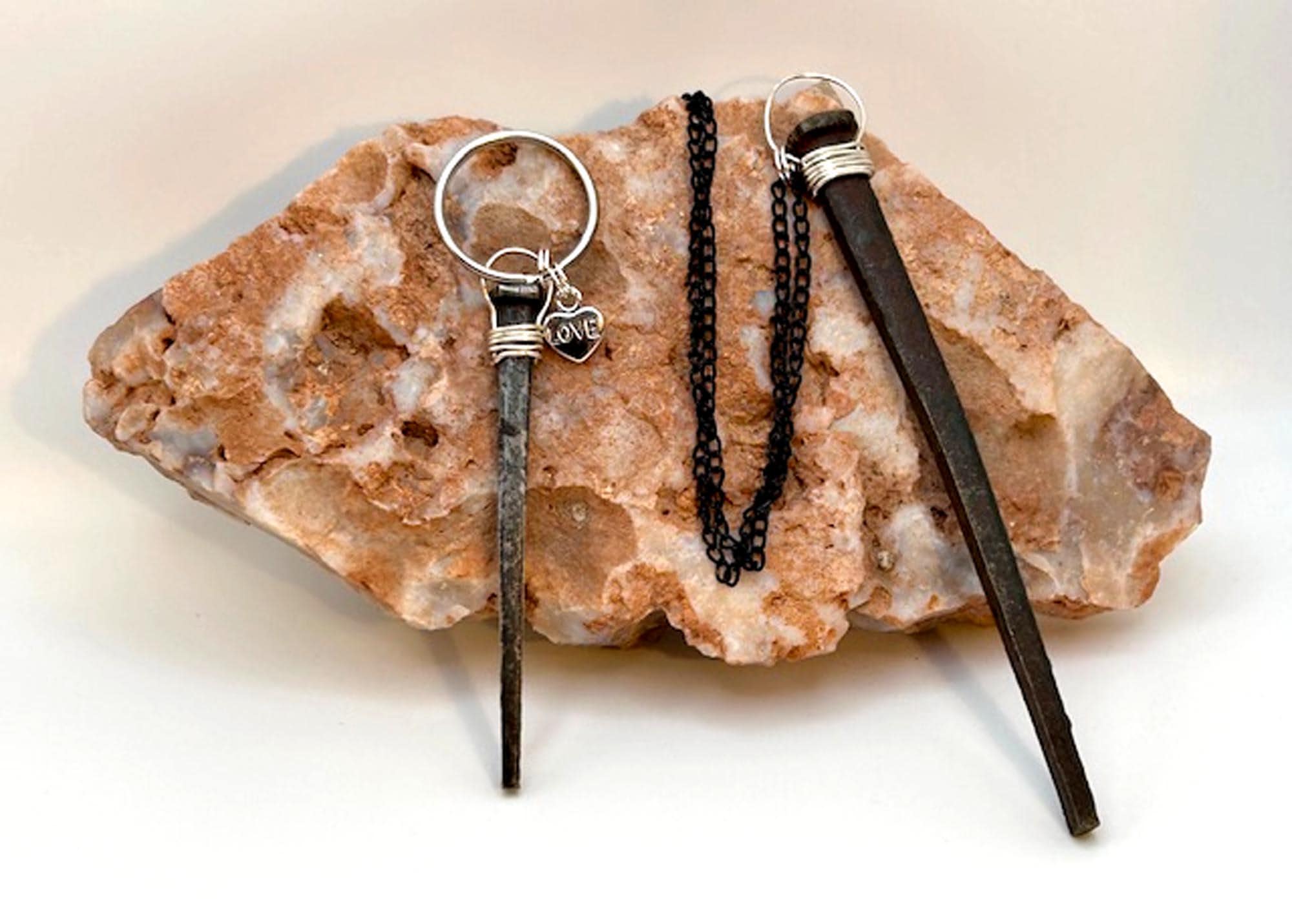 Coffin Nail Pendant Necklace & Keyring Set – Gothic Birthday Gift - Antique Hand Forged Iron Vampirecore -FREE GIFT BOX -Alt 6th Anniversary