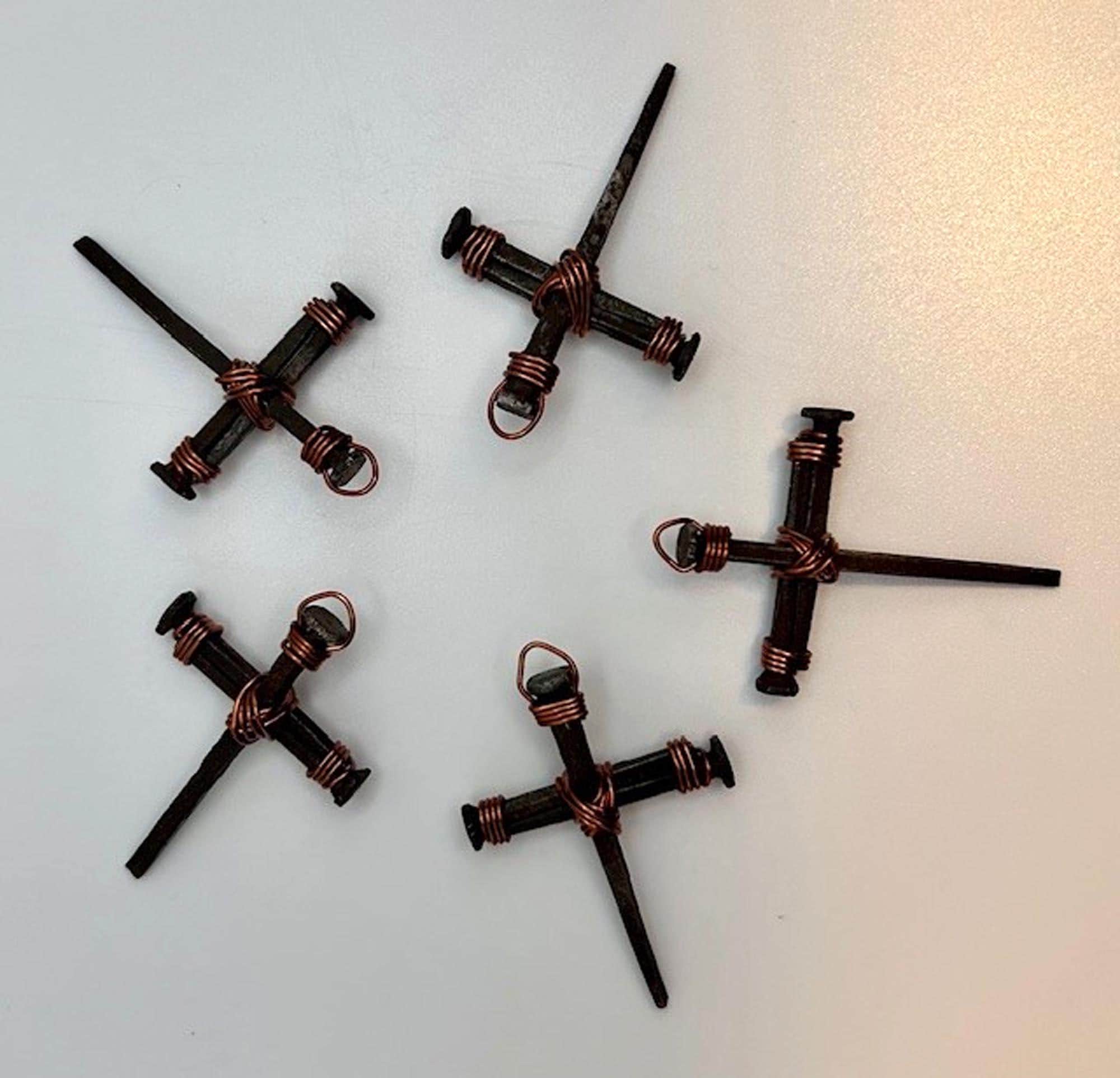 Iron Nail Cross Crucifix Pendant for Necklace Making - Copper 7th Anniversary - FREE GIFT BOX - Fathers Mothers Day Easter Gift - No Chain