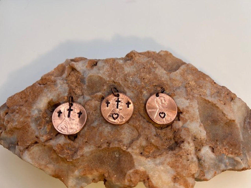 Penny Cross Charms Only – Christian Easter Gift, Religious Keychain 3 Stamping Choices - Aged Patina or Bright Polished - FREE GIFT BOX
