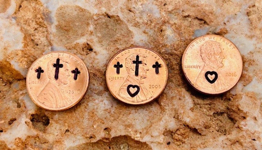Stamped Penny Charm – Christian Crosses, Heart, Religious Gift