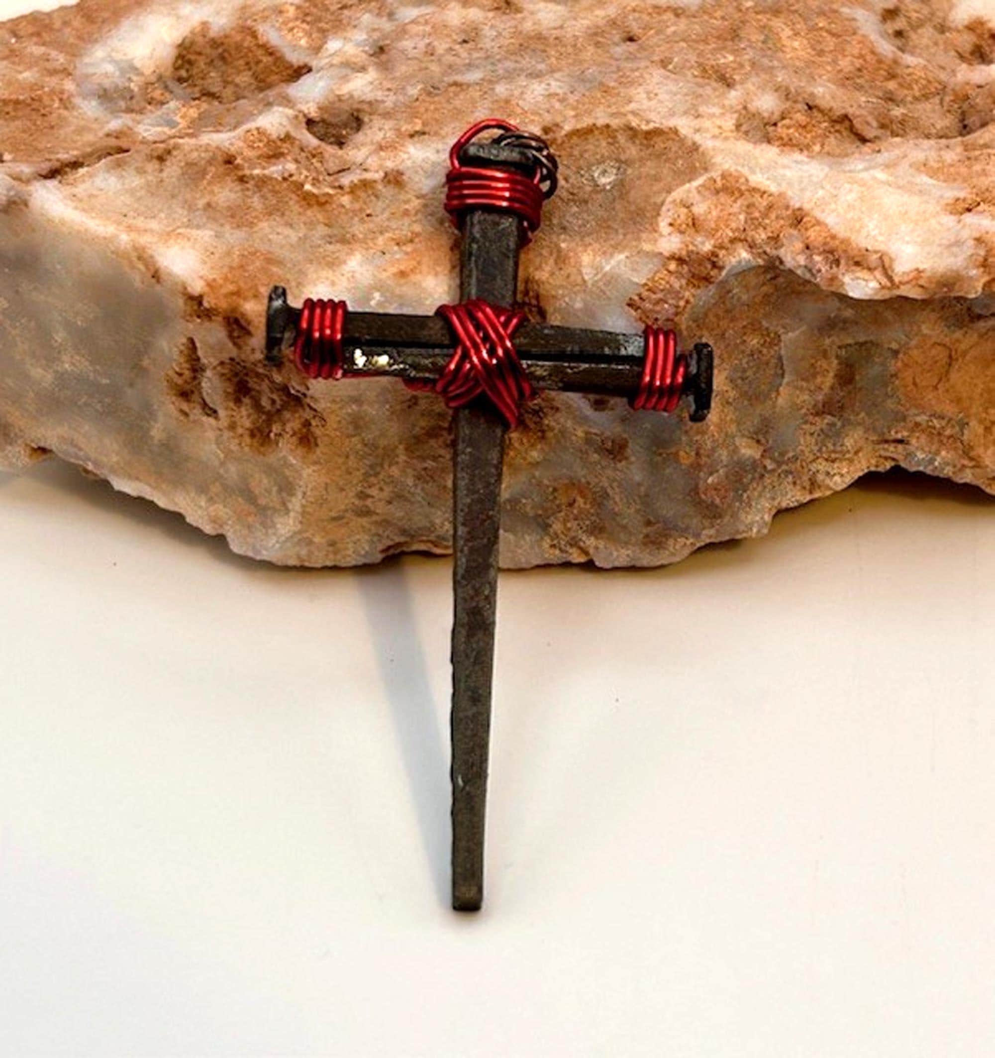 Iron Nail Cross Crucifix Pendant for Necklace Making - Copper 7th Anniversary - FREE GIFT BOX - Fathers Mothers Day Easter Gift - No Chain