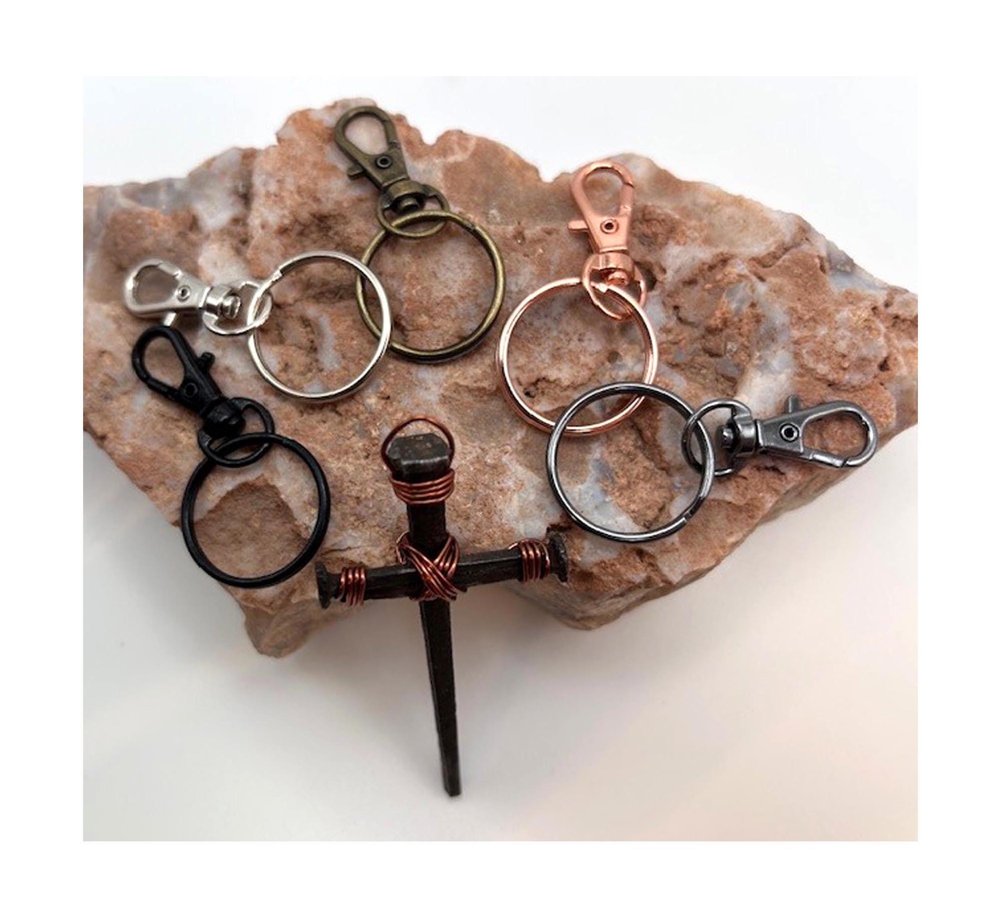 Iron Nail Cross Keychain – Rustic Christian Crucifix Keyring (Set of 2) - Hand Forged - Anniversary Gift