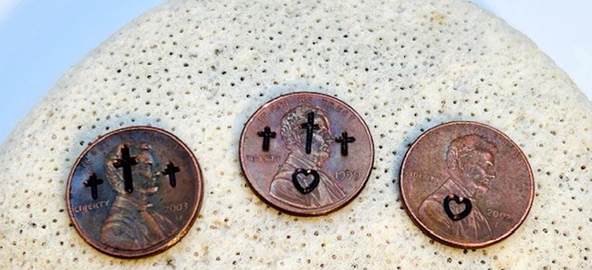 Stamped Penny Charm – Christian Crosses, Heart, Religious Gift