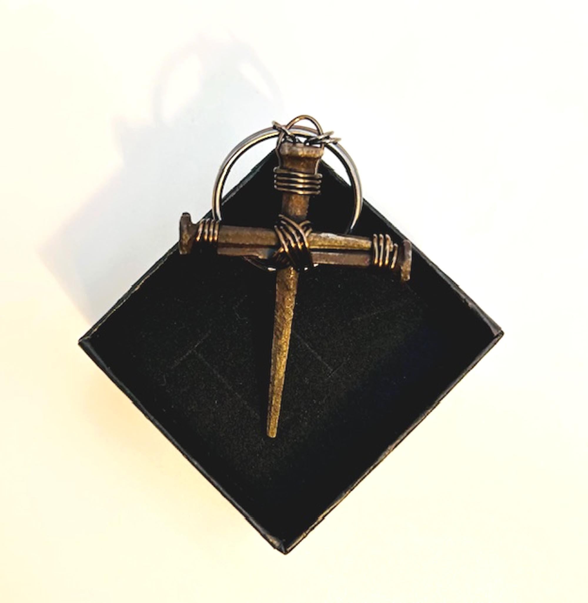 Iron Nail Cross Keyring - Rustic Christian Keychain Gift, 6th Anniversary (Set of 2) - FREE GIFT BOX - Hand Forged