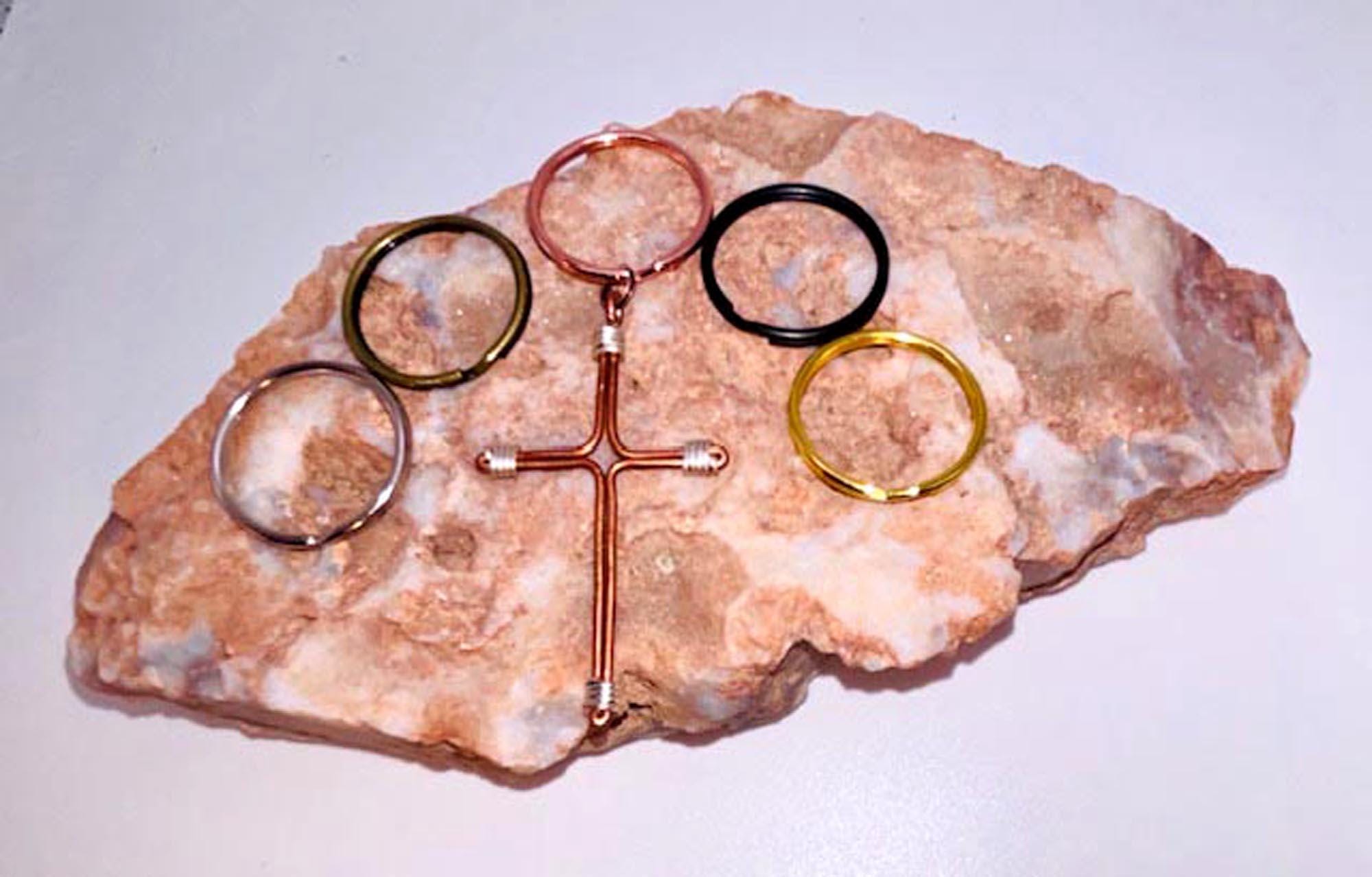 Hand-created Copper Wire Cross Key Ring (1) – Men's Rustic Crucifix - 7th Anniversary - Copper Anniversary - Custom Crucifix Gift