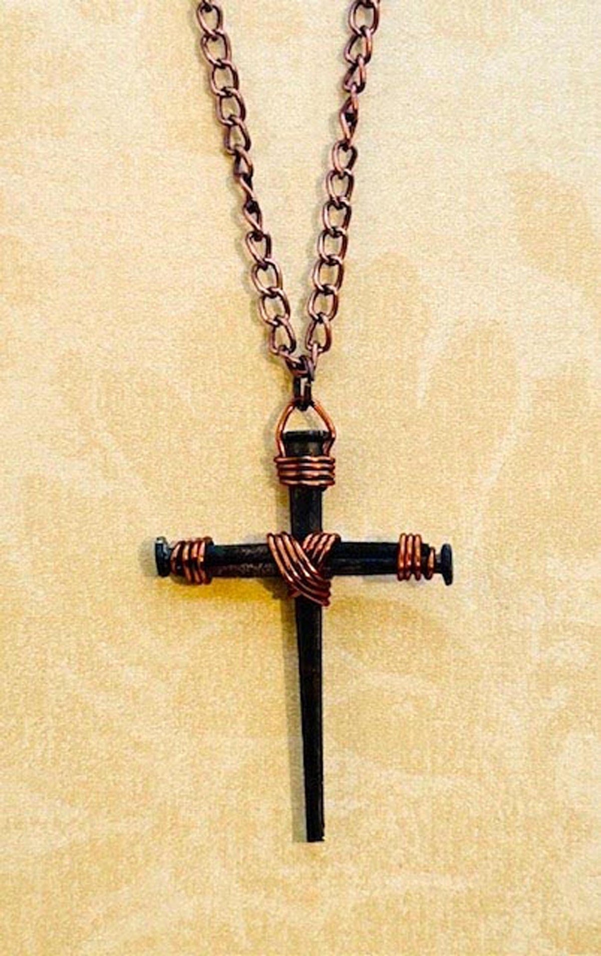 Iron Nail Cross Necklace - Sterling Silver Chain -6th Iron -7th Copper Anniversary -Christian Couple Man Woman -Father -Mother GIFT BOX FREE