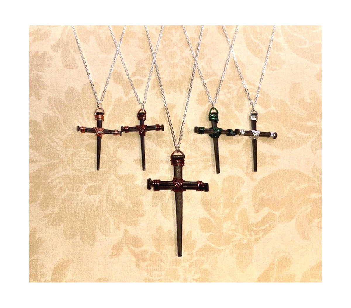 Iron Nail Cross Necklace - Sterling Silver Chain -6th Iron -7th Copper Anniversary -Christian Couple Man Woman -Father -Mother GIFT BOX FREE