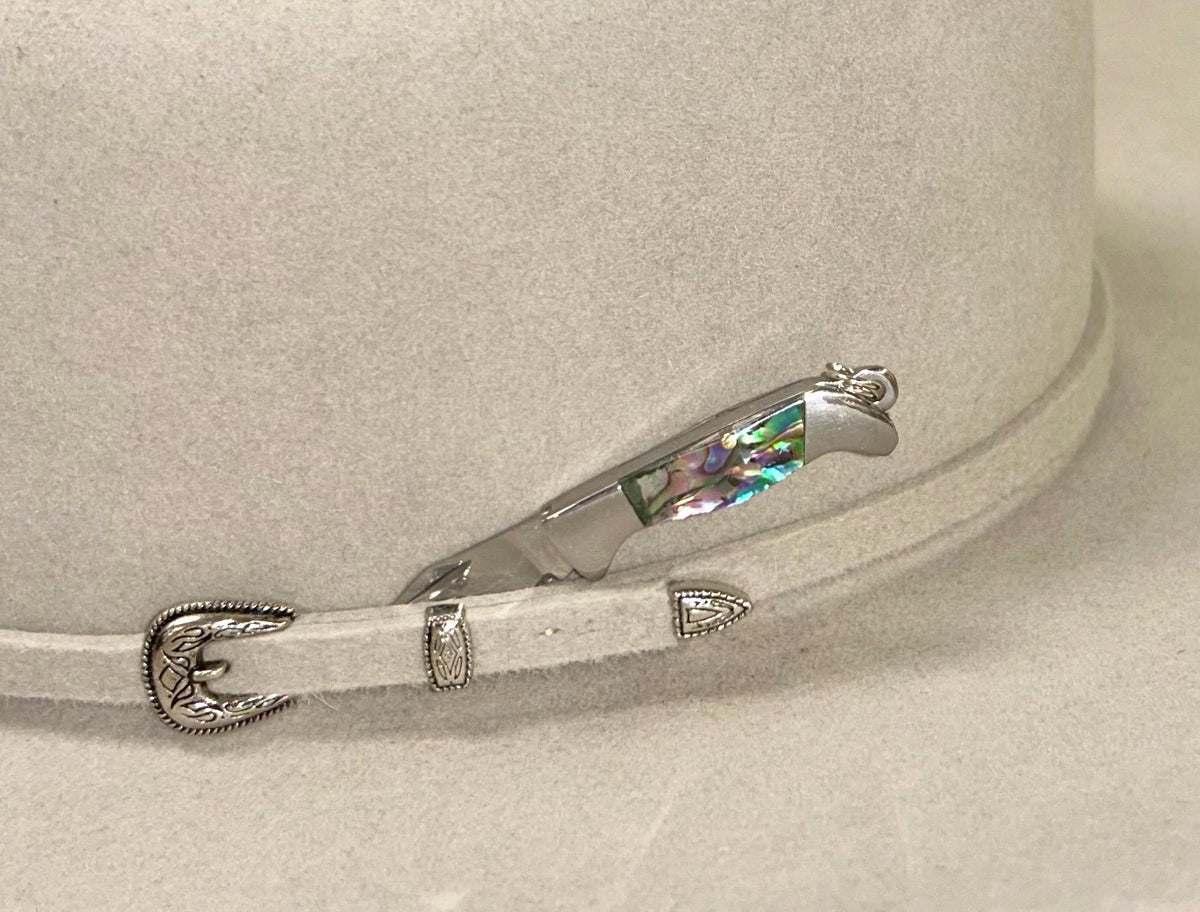 Mini Hat Knife - Abalone Shell Folding Knife  -Sharp Blade - Stainless Steel Statement Knife - Cowboy Hat His Her GIFT BOX FREE
