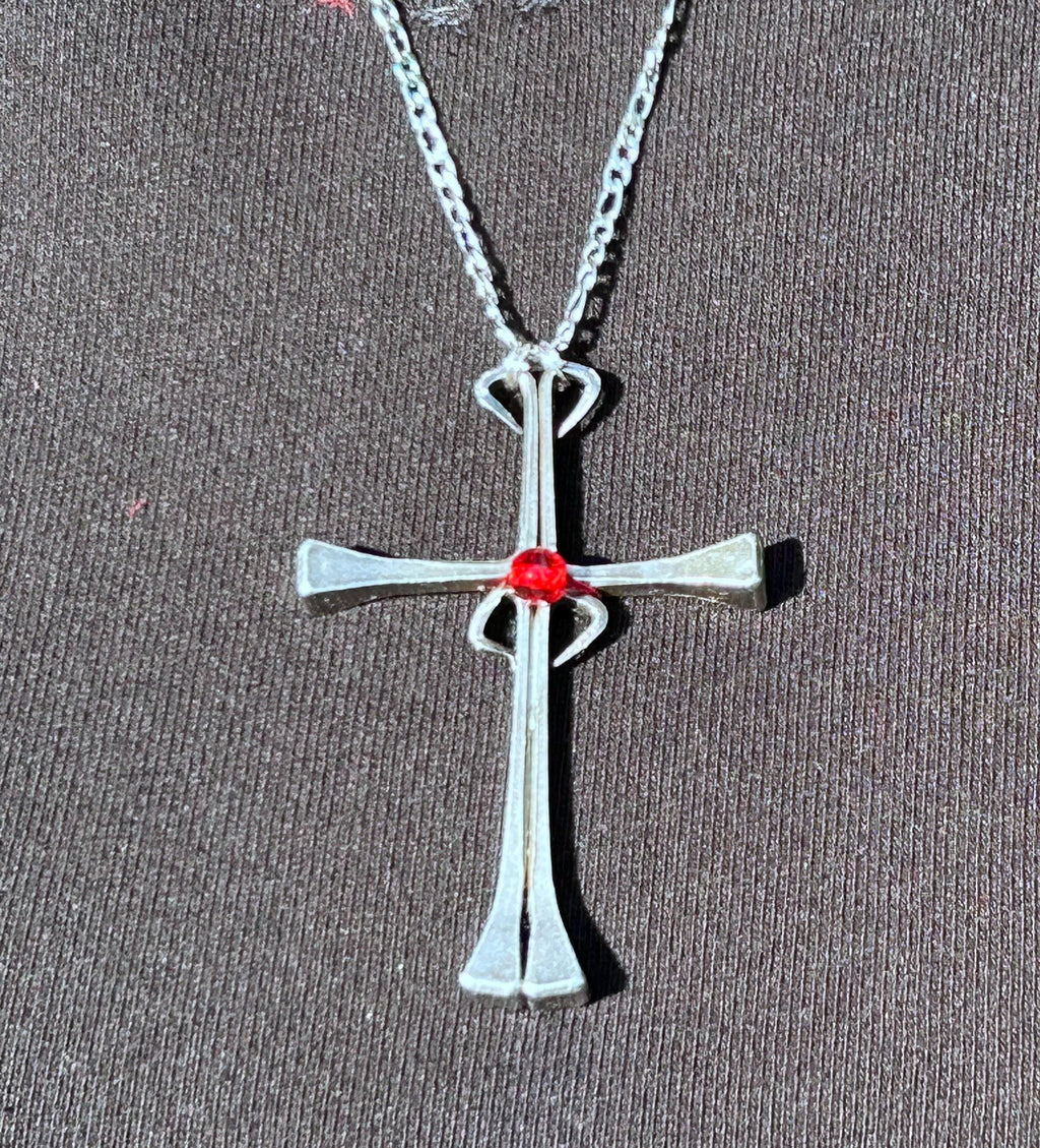 Horseshoe Nail Cross Necklace -2 Sizes-Iron 6th Anniversary -Victorian 1880s Red Bead -Fathers -Wedding -Boyfriend Girlfriend -FREE GIFT BOX
